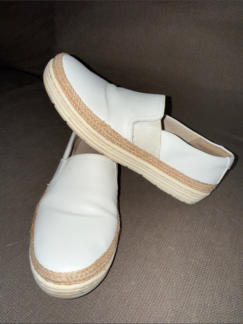 Women's White Slip-On Espadrille Mule with Braided Trim